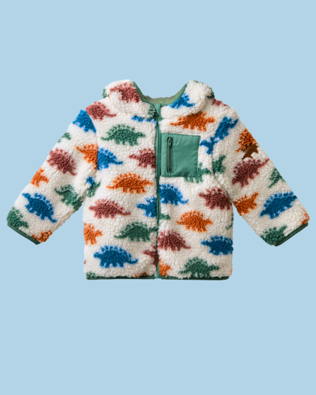 Natural Stegosaurus Hooded Teddy Fleece Jacket