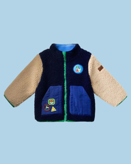 Navy Blue Hooded Teddy Fleece Jacket