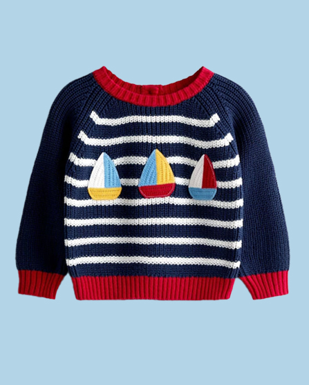 Blue Boat Stripe Crochet Jumper