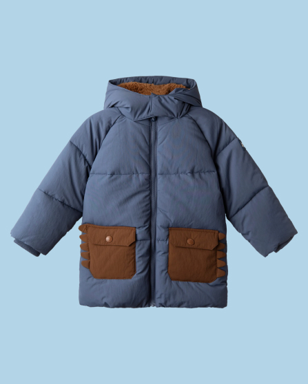 Navy Novelty Dino Borg Lined Hooded Puffer Coat