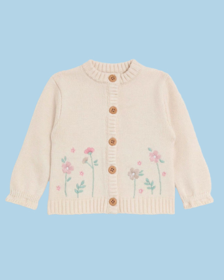 Cream Floral Embroidered Cardigan